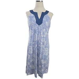 NWT Tommy Bahama M Blue White Tropical Shift Dress Sleeveless V-Neck Resort